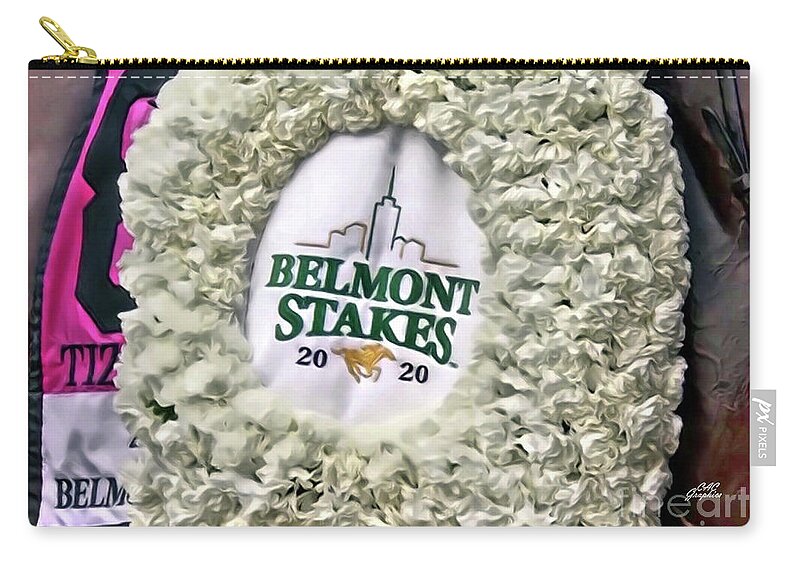 Belmont Park Zip Pouch featuring the digital art Belmont Stakes Carnations by CAC Graphics
