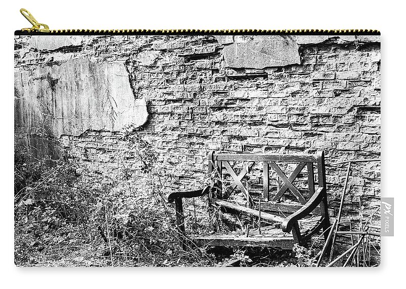 Bench Wall Old Zip Pouch featuring the photograph Bench Wall 2 by John Linnemeyer