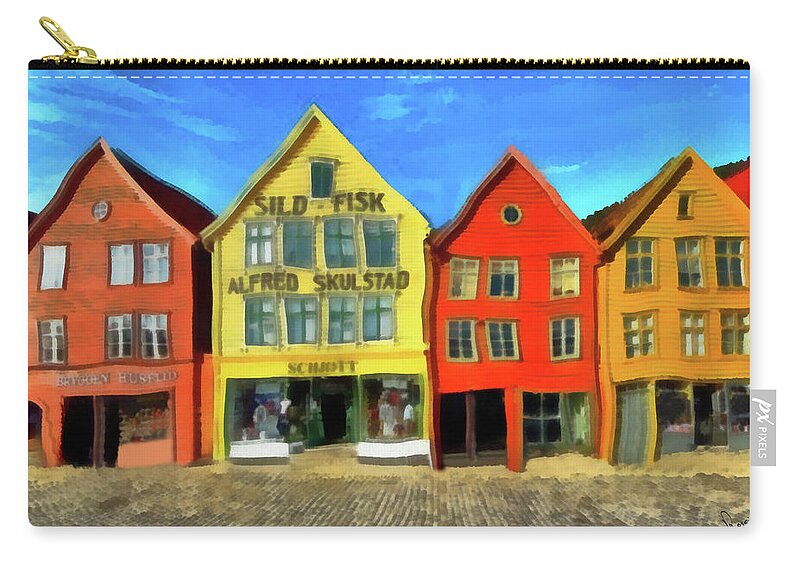 Bergen Norway Zip Pouch featuring the painting Bergen Norway by George Rossidis