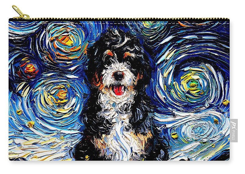 Golden Doodle Carry-all Pouch featuring the painting Bernedoodle by Aja Trier
