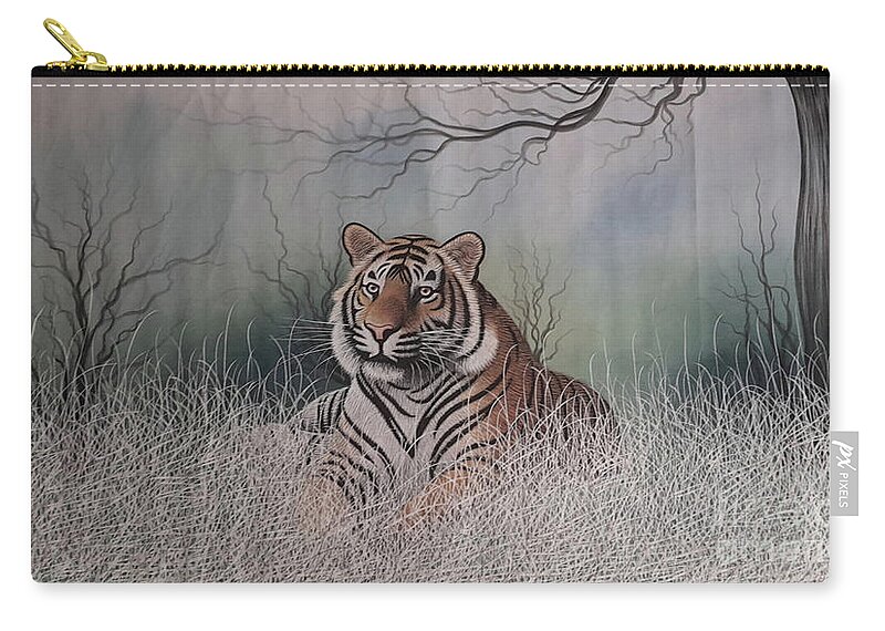 Tiger Handmade Painting On Canvas Zip Pouch featuring the painting Best Tiger Painting Fine Art Work by Manish Vaishnav
