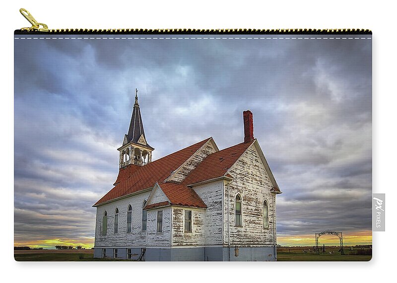 North Dakota Zip Pouch featuring the photograph Bethel Scandinavian Lutheran Church at Sunset by Harriet Feagin