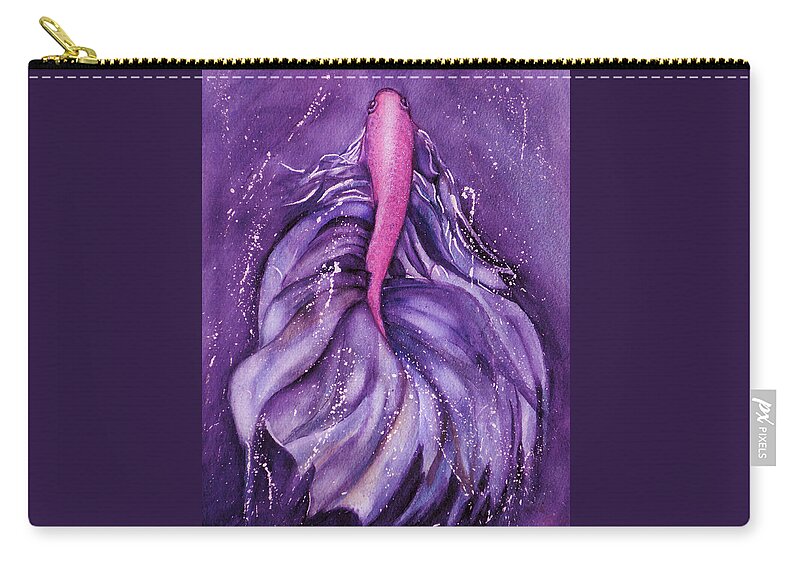 Fighting Fish Zip Pouch featuring the mixed media Betta Fish Purple Swirl by Kelly Mills