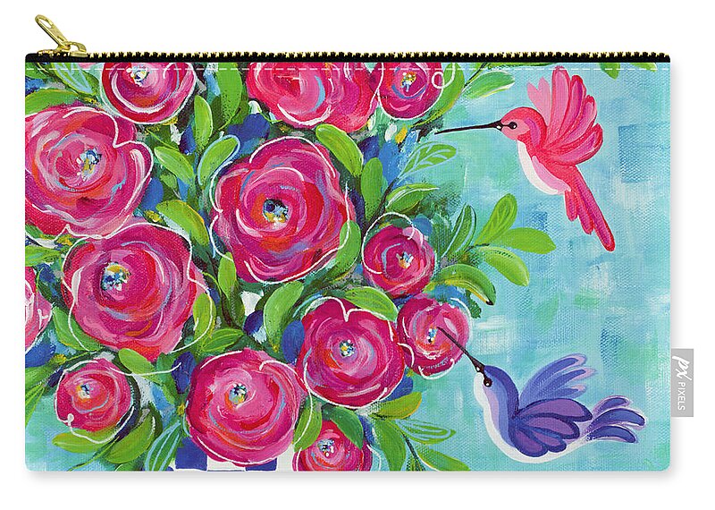 Hummingbird Zip Pouch featuring the painting Better Together by Beth Ann Scott