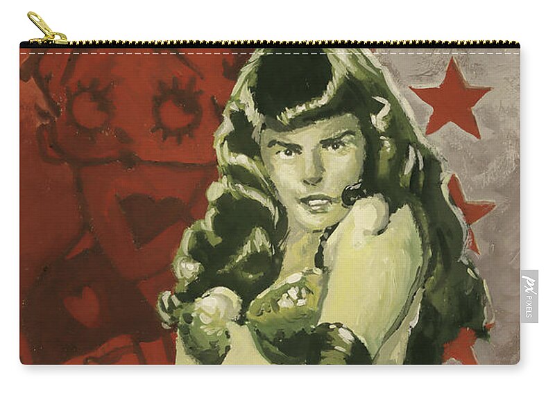 Bettie Page Zip Pouch featuring the painting Bettie and Betty by Sv Bell