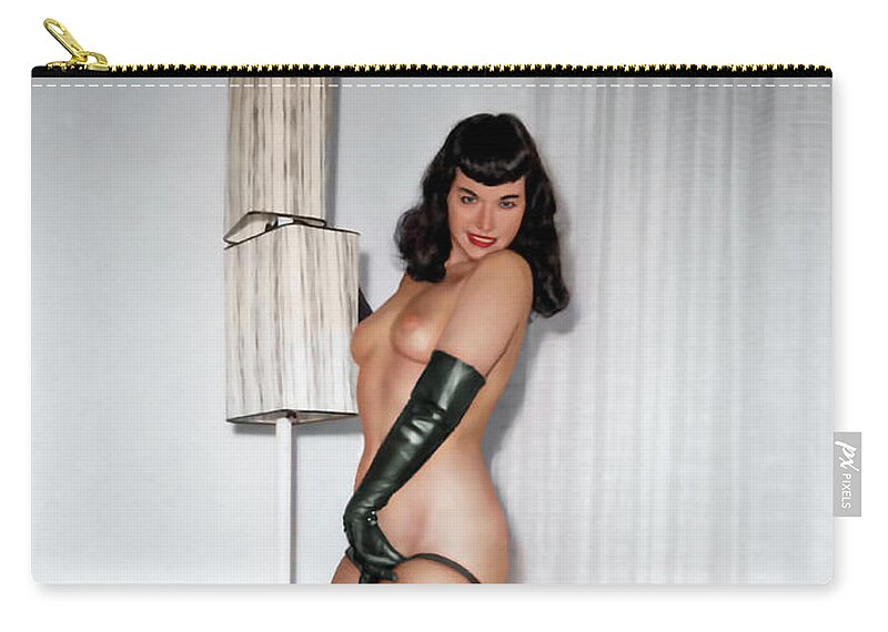 Bettie Page Zip Pouch featuring the digital art Bettie's unmistakable pose by Franchi Torres