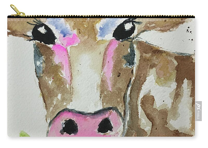 Cow Zip Pouch featuring the painting Betty Cow by Roxy Rich