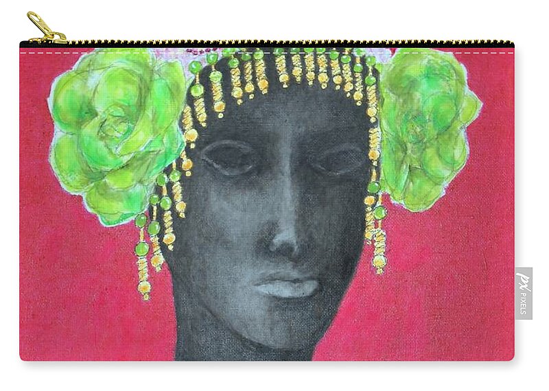 Headpiece Zip Pouch featuring the mixed media Between Shows by Jayne Somogy