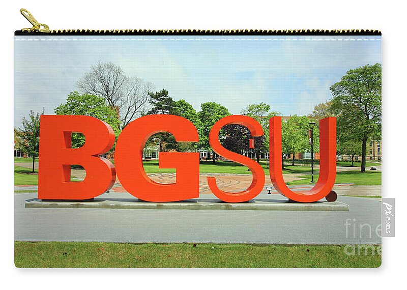 Bgsu Zip Pouch featuring the photograph BGSU Sign and Student Union Flip Flopped Bowling Green State University 6215 by Jack Schultz