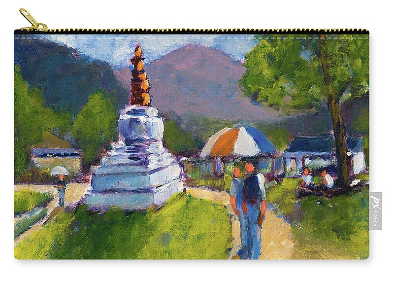Bhutan Zip Pouch featuring the painting Bhutan by Mike Bergen