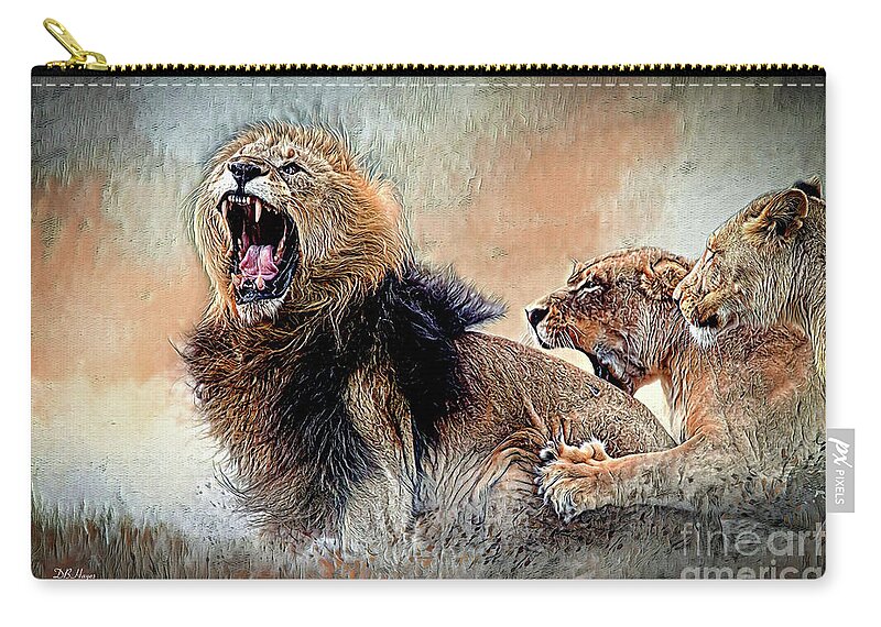 Lions Carry-all Pouch featuring the mixed media Bickering Three by DB Hayes