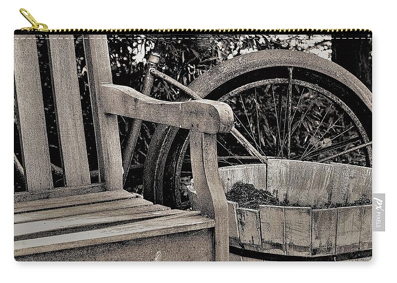Bicycle Bench B&w Zip Pouch featuring the photograph Bicycle Bench4 by John Linnemeyer