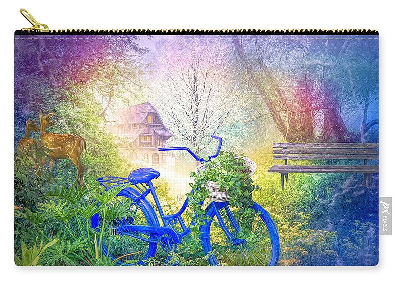 Barn Zip Pouch featuring the photograph Bicycle in the Mist by Debra and Dave Vanderlaan