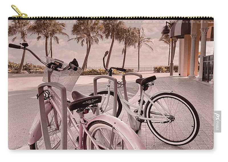Bike Zip Pouch featuring the photograph Bicycles at the Beachhouse Casino by Debra and Dave Vanderlaan