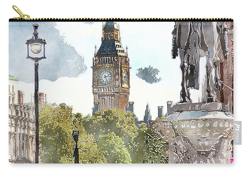 Big Ben Carry-all Pouch featuring the digital art Big Ben and King George by SnapHappy Photos