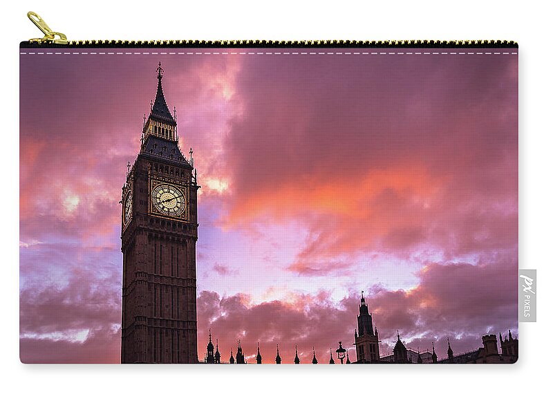 Big Ben Zip Pouch featuring the photograph Big Ben Sunset by Linda Villers