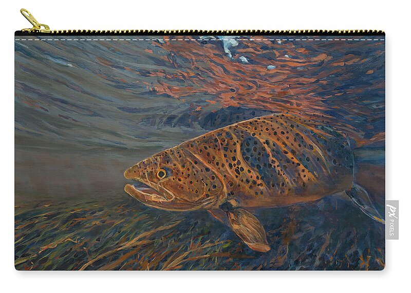 Brown Trout Carry-all Pouch featuring the painting Big Brown by Les Herman