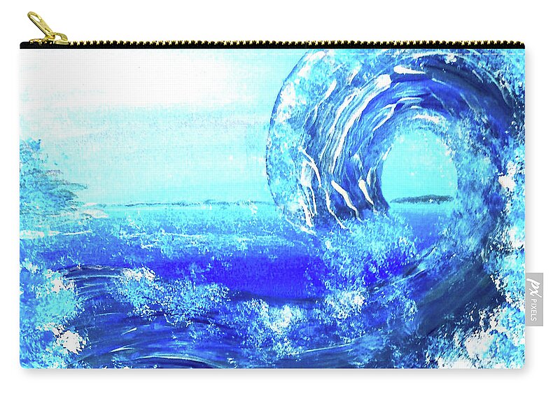 Blue Zip Pouch featuring the painting Big Bue Wave 2 by Anna Adams