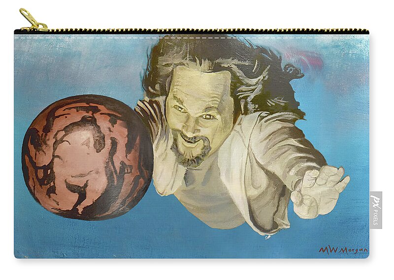 Big Zip Pouch featuring the painting Big Lebowski On Bowling Pin Print 4 by Michael Morgan