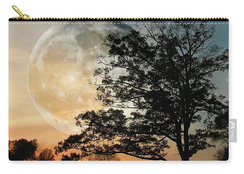 Moon Zip Pouch featuring the photograph Big Moon in Sunset by Shara Abel