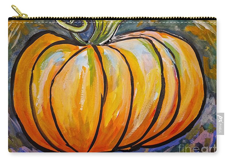 Orange Pumpkin Zip Pouch featuring the painting Big Pumpkin by Cami Lee