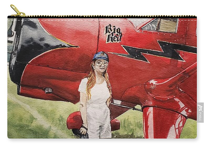 Redhead Zip Pouch featuring the painting Big Reds at the Airshow by Merana Cadorette