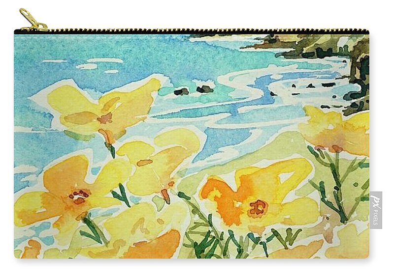 Poppies Zip Pouch featuring the painting Big Sur to Carmel by Luisa Millicent