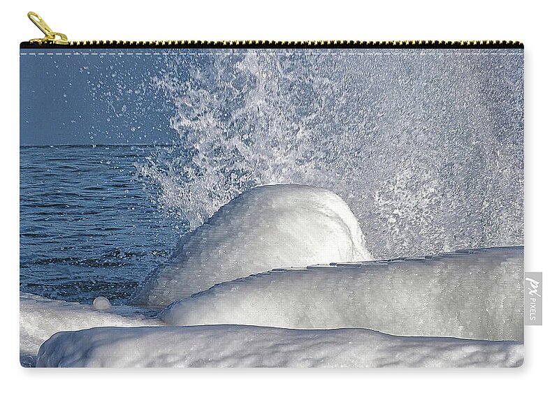 Frozen Zip Pouch featuring the photograph Big Winter Splash by Scott Olsen