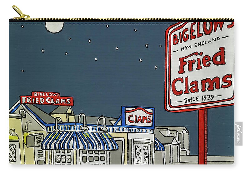 Bigelow's Fried Clam Lobster Rolls New England Clam Clowder Manhattan Clam Clowder Lobster Clams Fired Fish Zip Pouch featuring the painting Bigelow's by Mike Stanko