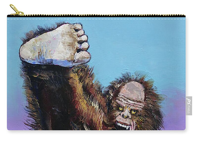 Yeti Zip Pouch featuring the painting Bigfoot Karate by Michael Creese