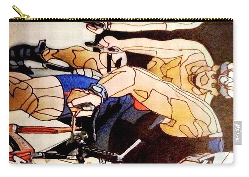 Bike Zip Pouch featuring the mixed media Bikers by Bryan Brouwer