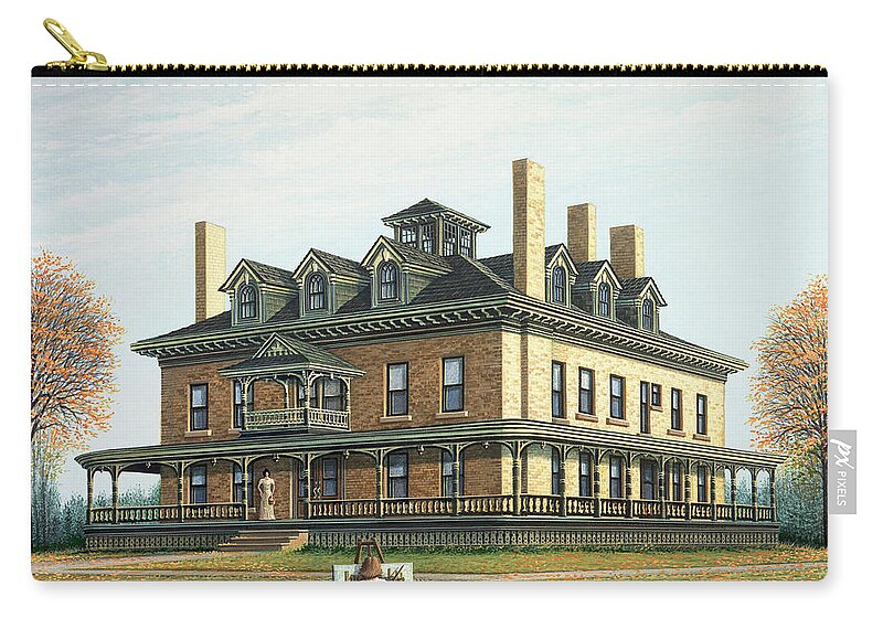 Architectural Landscape Zip Pouch featuring the painting Bingham Waggoner Estate, The Mansion by George Lightfoot