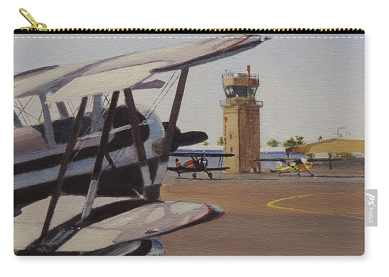 Bipes And Tower Zip Pouch featuring the painting Bipes and Tower by Bill Tomsa
