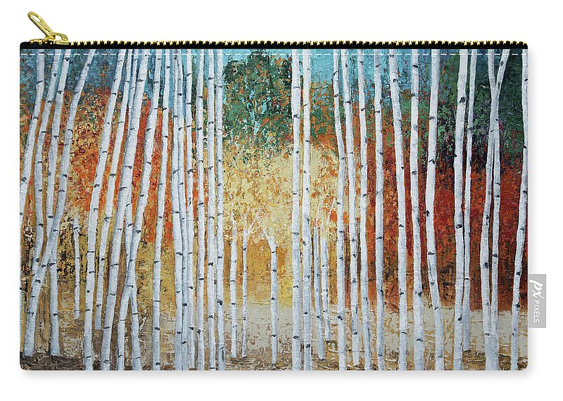 Birch Carry-all Pouch featuring the painting Birch Trees and Fall Color by Linda Bailey
