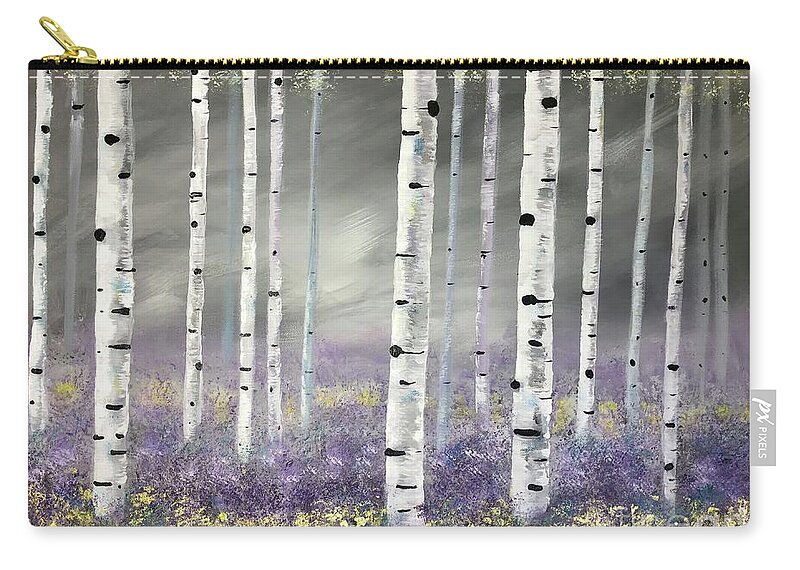 Birches Zip Pouch featuring the painting Birches in Spring by Stacey Zimmerman