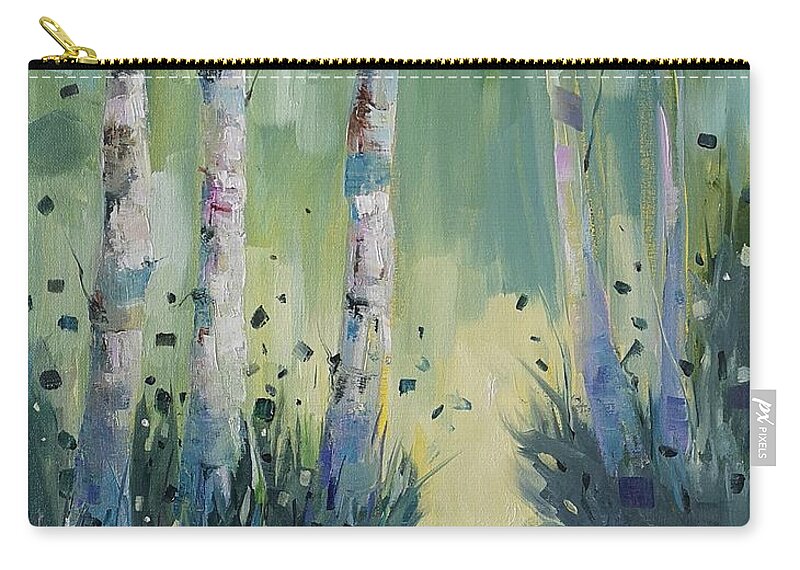 Birches Zip Pouch featuring the painting Birches with Portal by Sheila Romard
