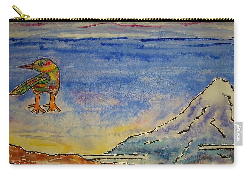 Watercolor Carry-all Pouch featuring the painting Bird and Mountain by John Klobucher