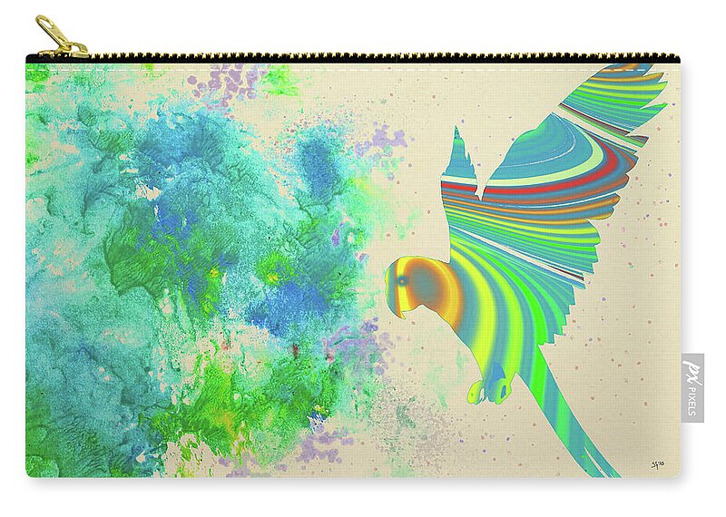 Bird Zip Pouch featuring the digital art Bird- Colorful Parrot Fractal Watercolor Fusion Digital Painting by Shelli Fitzpatrick
