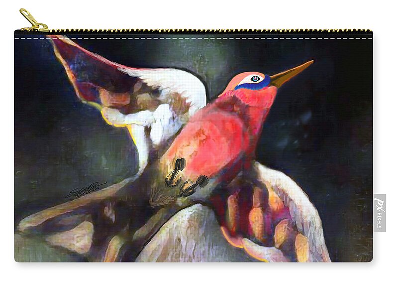 American Art Zip Pouch featuring the digital art Bird Flying Solo 0130 by Stacey Mayer