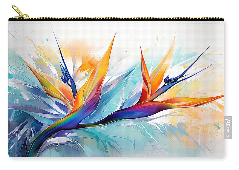 Bird Of Paradise Art Zip Pouch featuring the painting Bird of Paradise Abstract Painting by Lourry Legarde