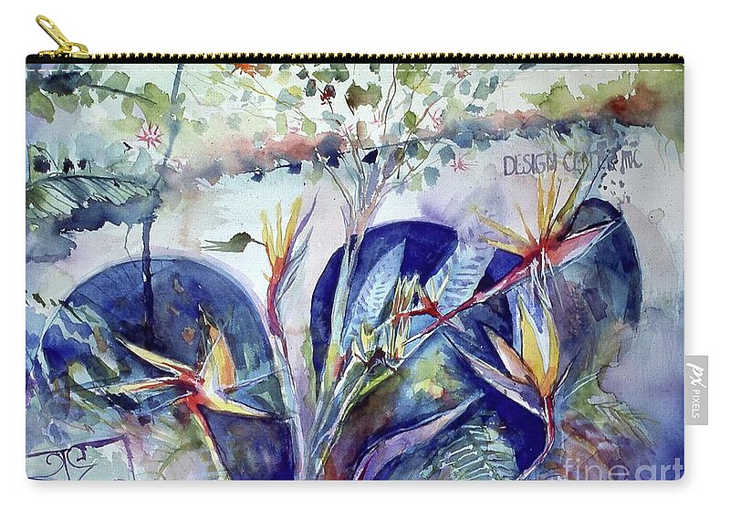 Flowers Zip Pouch featuring the painting Bird of Paradise by Glen Neff