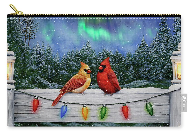 Bird Zip Pouch featuring the painting Bird Painting - Christmas Cardinals by Crista Forest