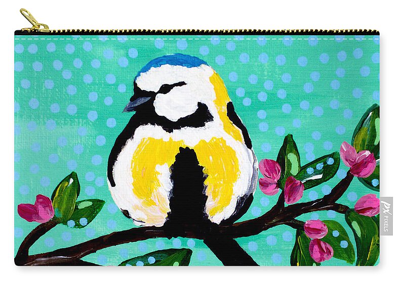 Bird Zip Pouch featuring the painting Bird Teal by Beth Ann Scott