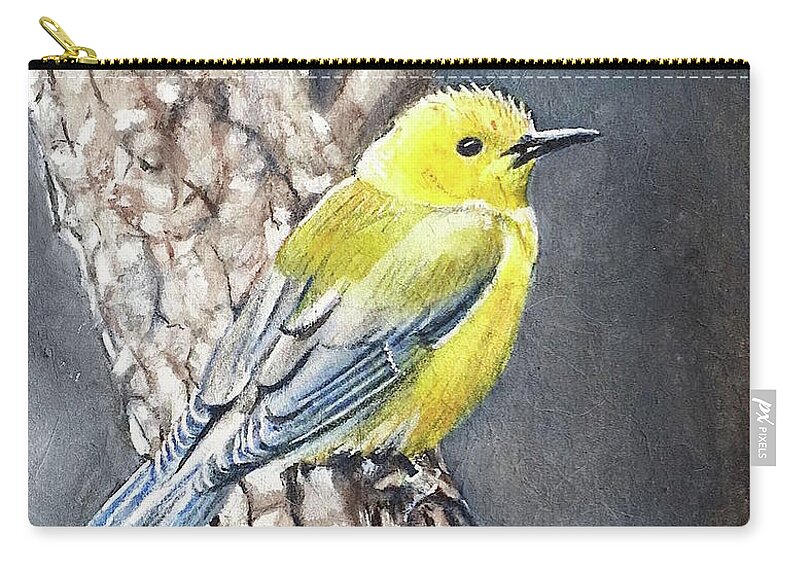 Bird Zip Pouch featuring the painting Bird with yellow head by Carolina Prieto Moreno
