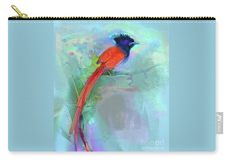Birds Zip Pouch featuring the mixed media Birds-African Paradise Flycatcher by Zsanan Studio