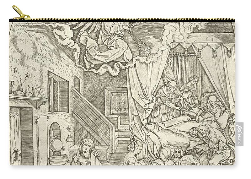 Antique Zip Pouch featuring the painting Birth of Mary, Marcantonio Raimondi, after Albrech by MotionAge Designs