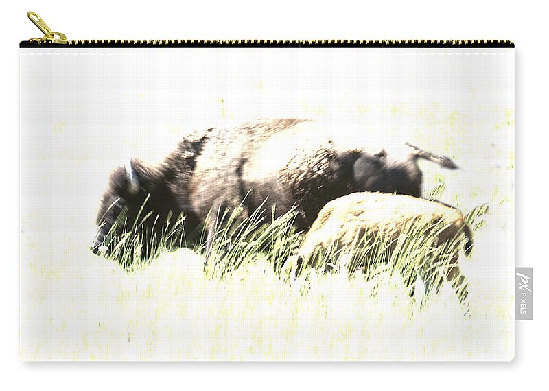 Bison Zip Pouch featuring the photograph Bison Cow and Calf by Kae Cheatham