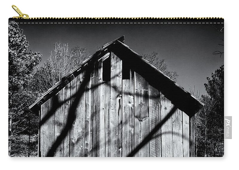 Cades Cove Zip Pouch featuring the photograph Black and White Building by Phil Perkins