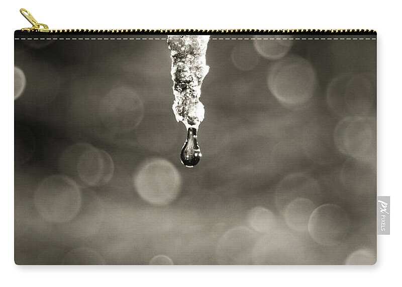 Icicle Zip Pouch featuring the photograph Black and White Photography - Winter Icicle by Amelia Pearn
