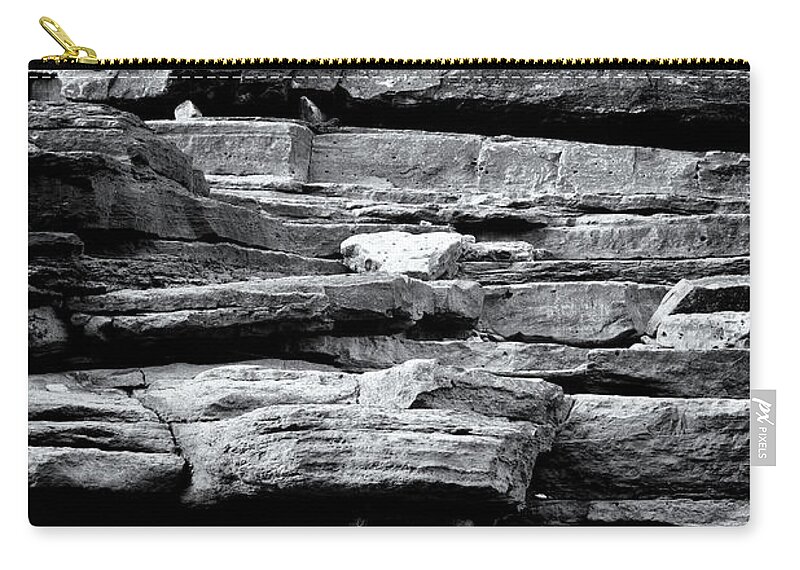 Black And White Zip Pouch featuring the photograph Black and White Rocks by Phil Perkins